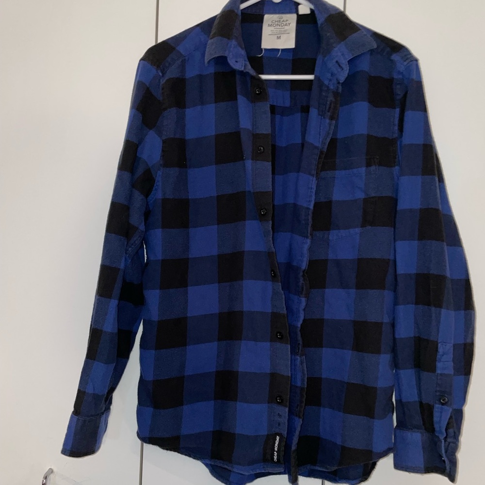 Women’s Cheap Monday blue and black plaid button down size M